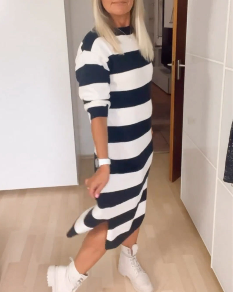 Striped Dress with Round Neck