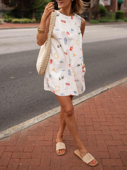 Sunny Vase Cherry Charming Print Mini Dress