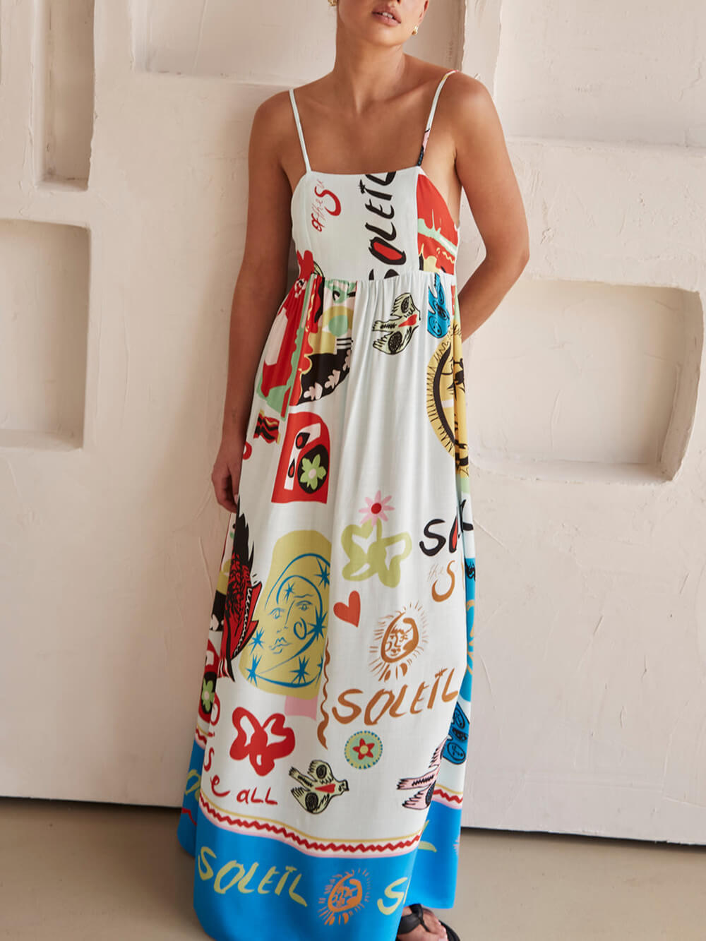 Refined Sensation Satin Charming Unique Print Maxi Dress