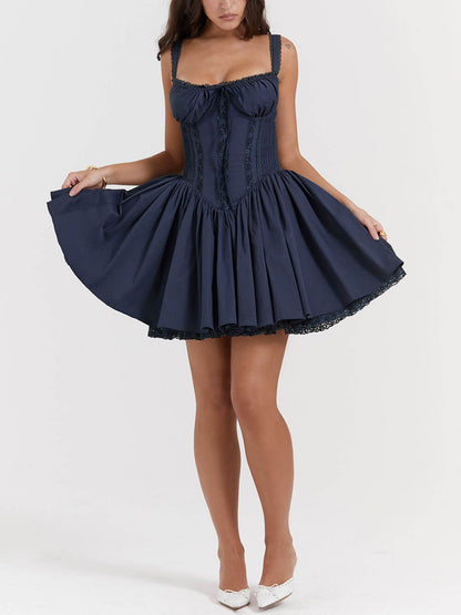 French Navy Stylish Corset Mini Dress