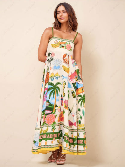 Unique Holiday Print Smocked Graceful Back Pocket Maxi Dress