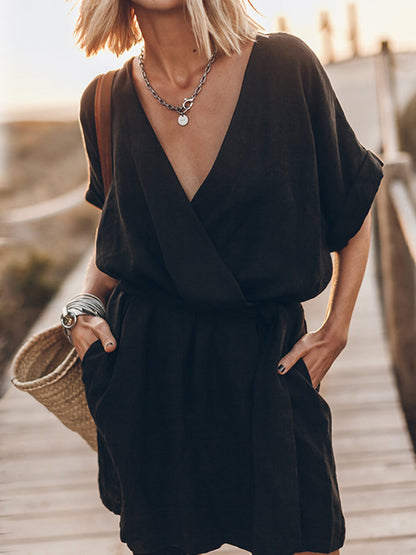 Breezy Leisure Pocketed Charming Belt Kimono Mini Dress