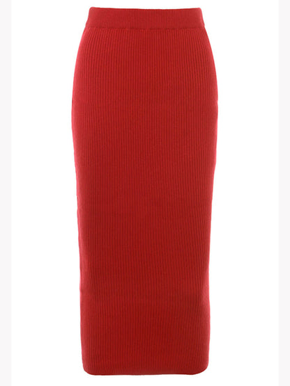 Red Knit-Blend Stylish Maxi Skirt