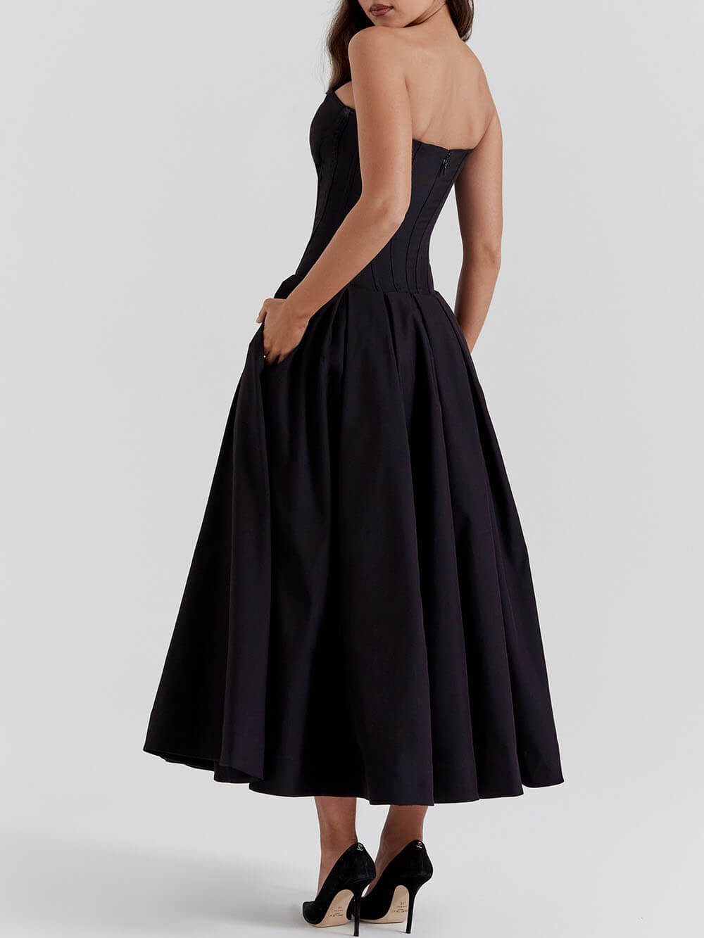 Black Strapless Stylish Midi Dress