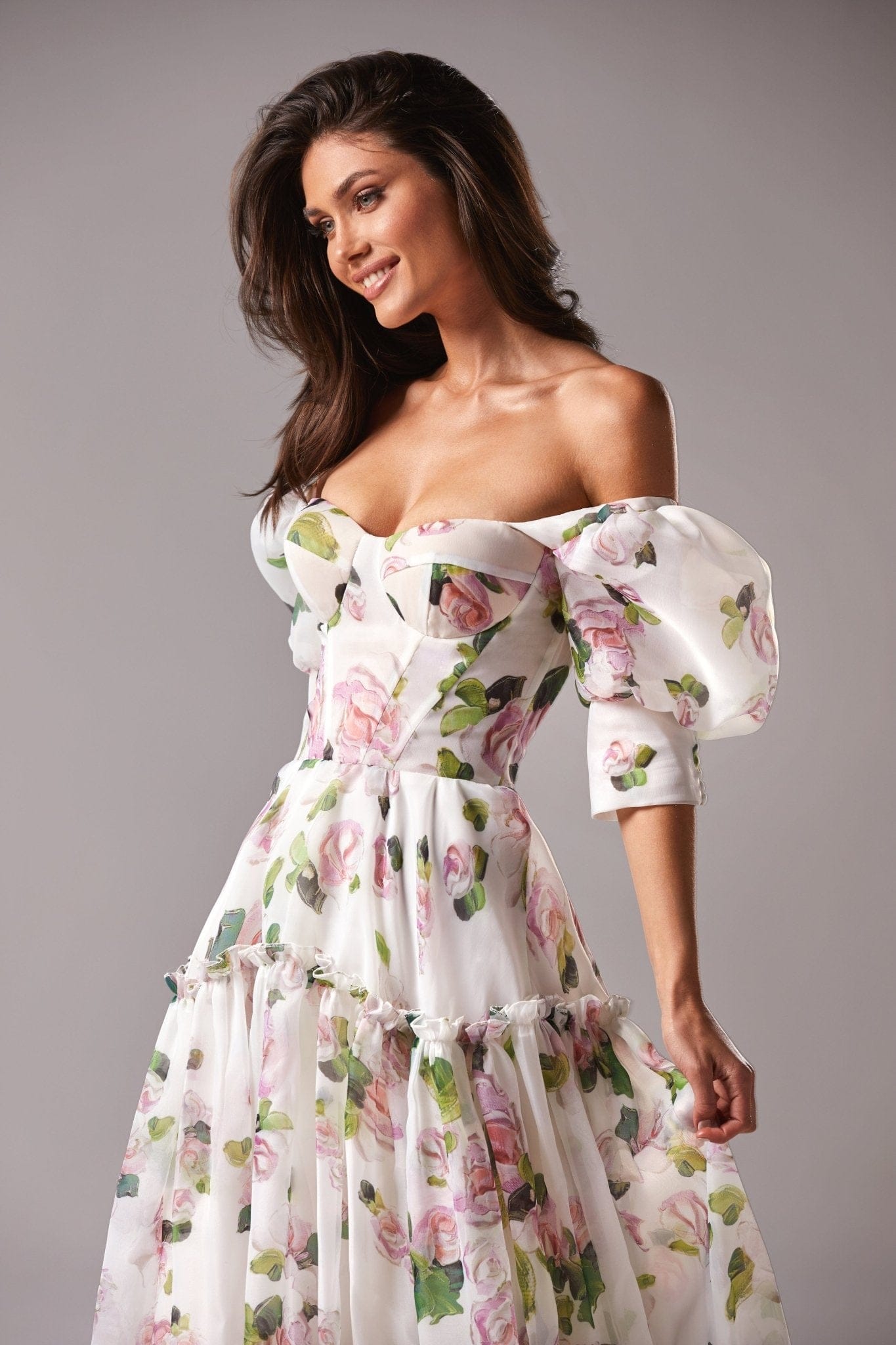 Apple Blossom Feminine Charming Voluminous Sheer Sleeves Dress