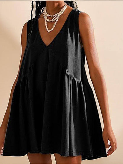 Deep V Wide Charming Strap Mini Tank Dress