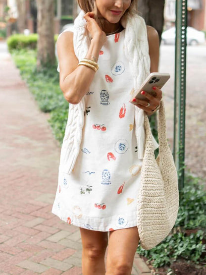 Sunny Vase Cherry Charming Print Mini Dress