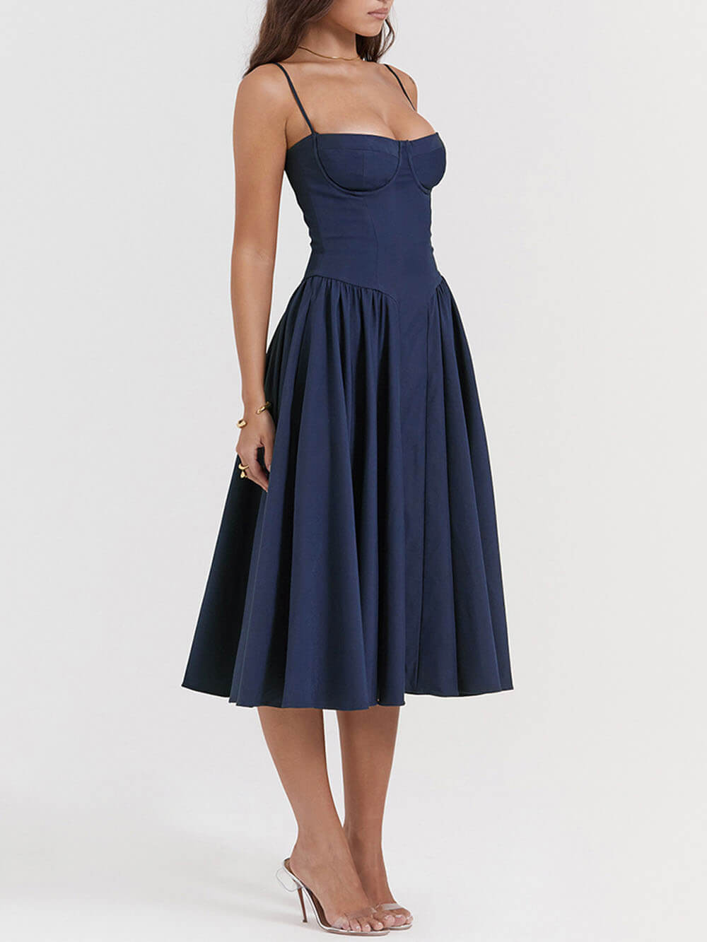 V-Neck Strapless Stylish Midi Dress