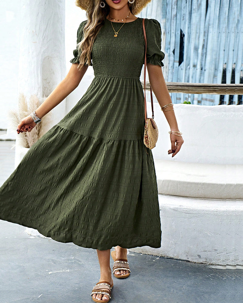 Shirred Round Neck Dress