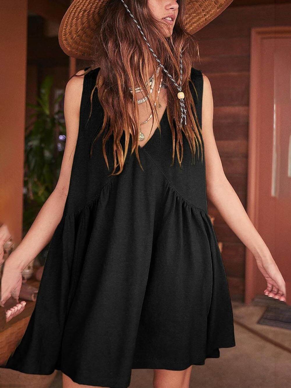 Deep V Wide Charming Strap Mini Tank Dress