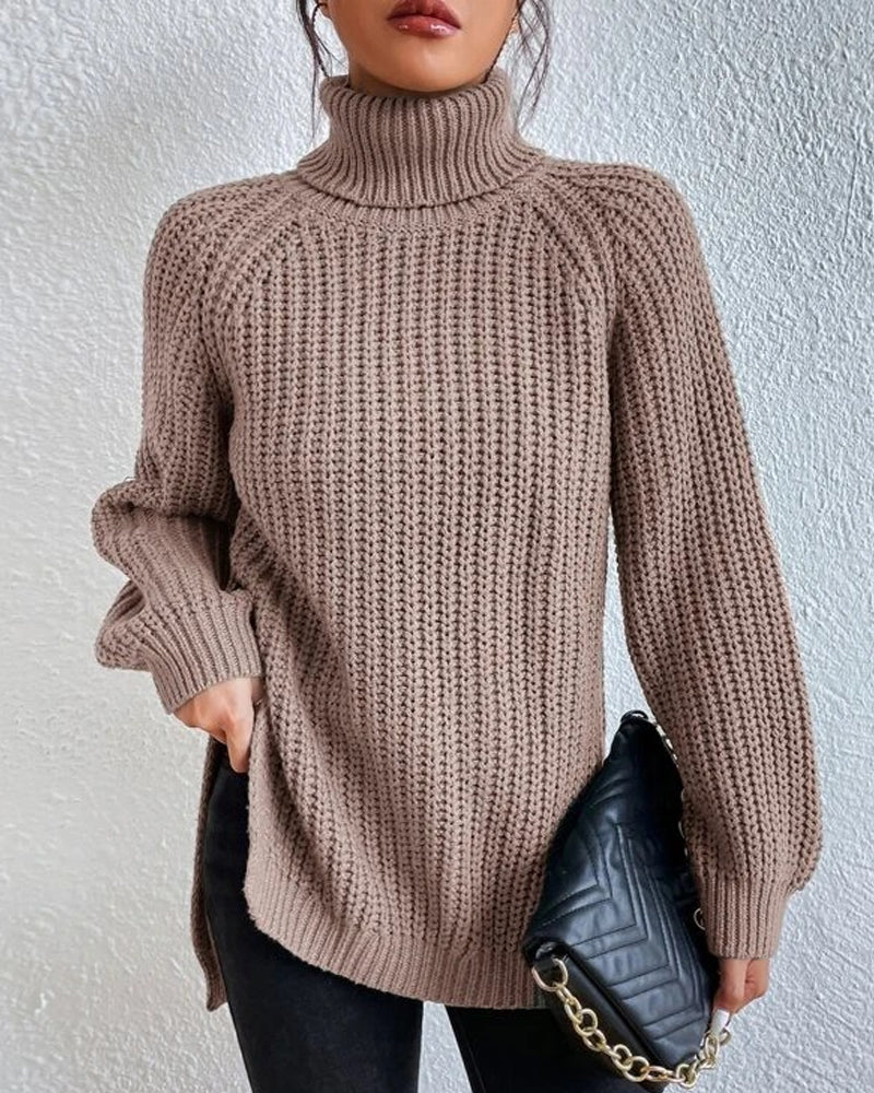 sleeves with raglan sweater and Turtleneck slit