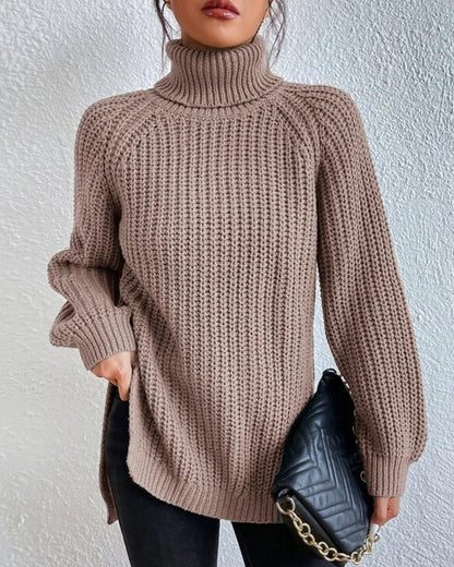 sleeves with raglan sweater and Turtleneck slit