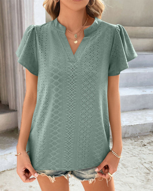 T-shirt Ruffle with V-neck Sleeves