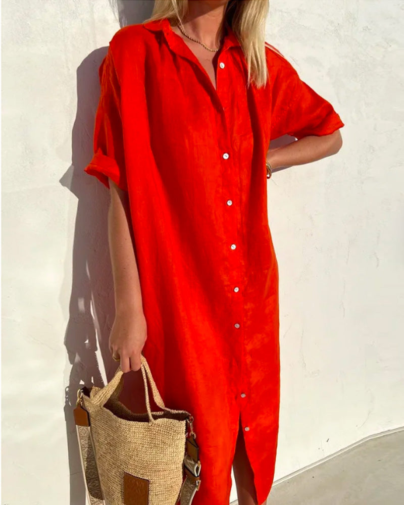 Solid color cotton shirt dress