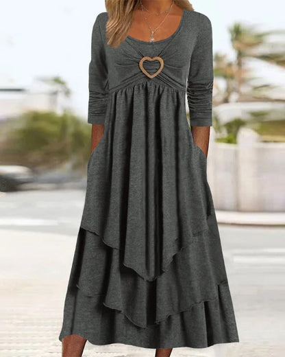 Ruffled Midi Dress with Round Neck