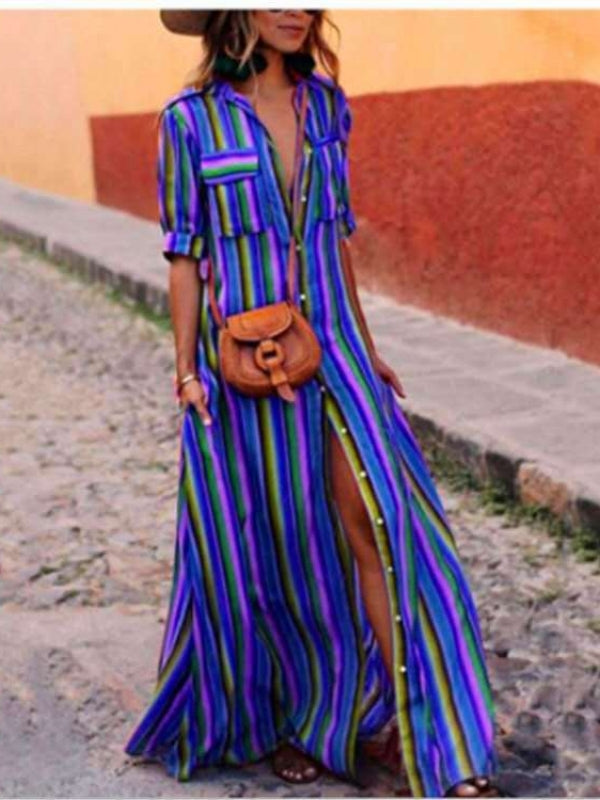 Striped Full-Length Bohemia Dress