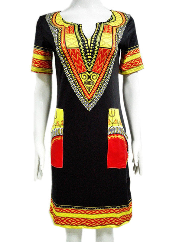 Vintage Mini Hippie Print Shirt Dress for Women