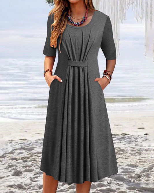 Round neck dress with half sleeves