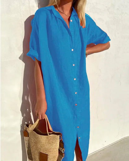 Solid color cotton shirt dress