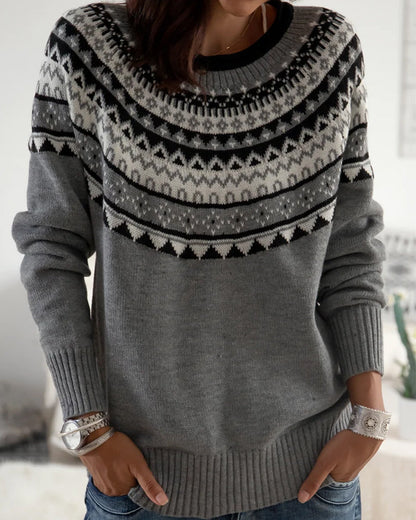 Round Sweater Geometric Neck with Print