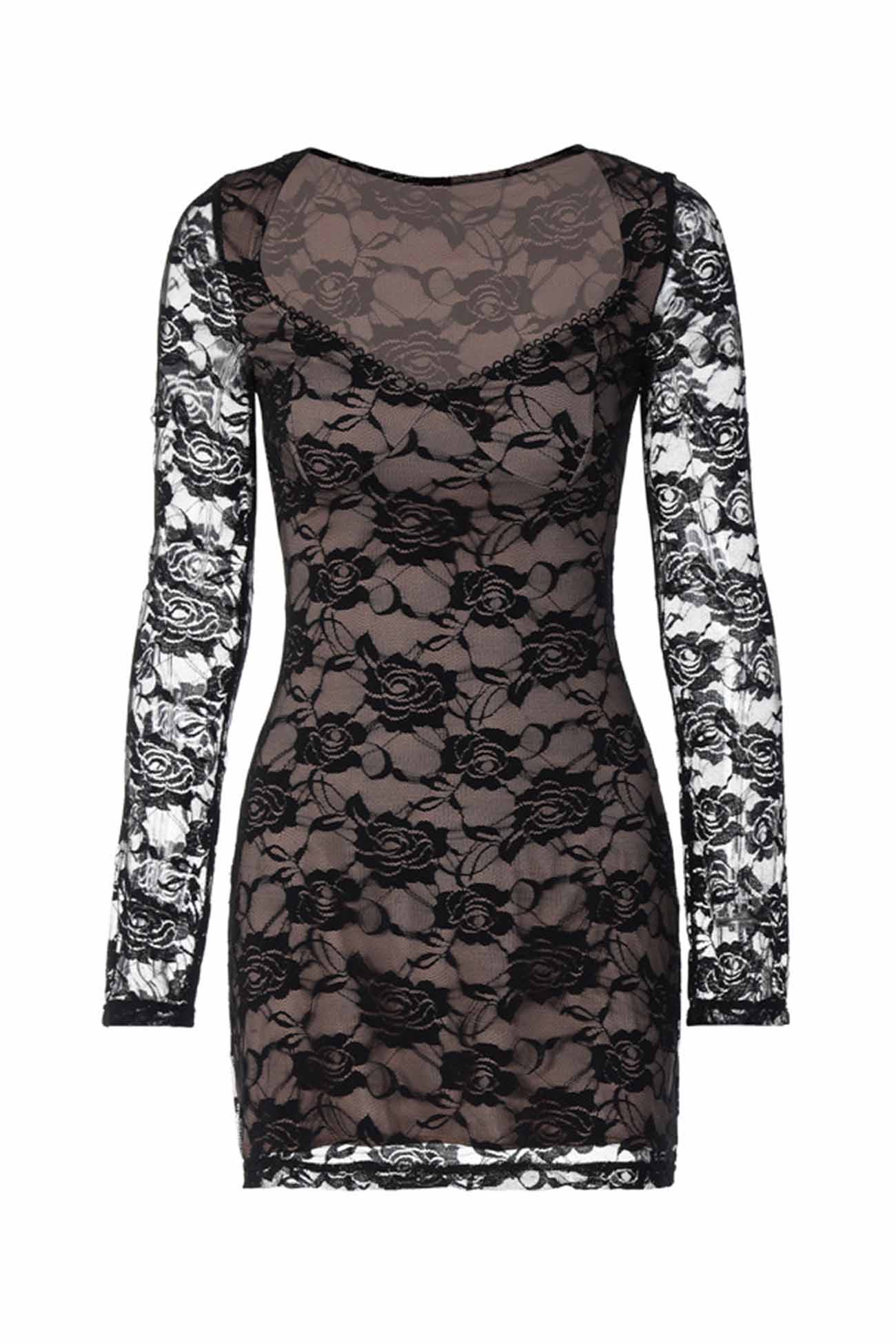 Cutout Lace Long Sleeve Mini Dress