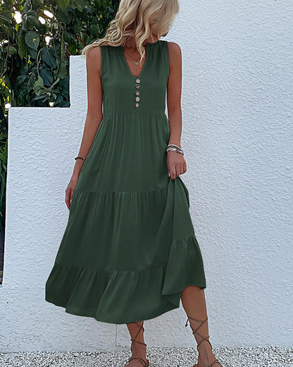 Sleeveless Casual Dress in Solid Color