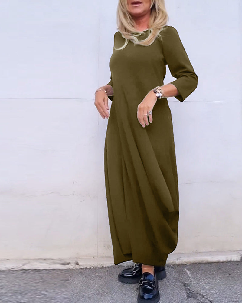 Solid Color Pocket Dress