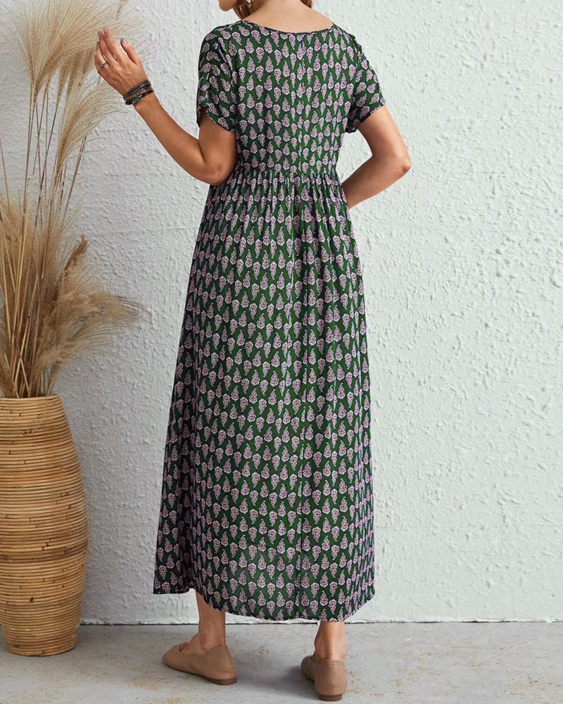 V-neck short sleeve maxi dress