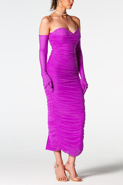 Adeline Grape Midi Charming Halter Neck Dress