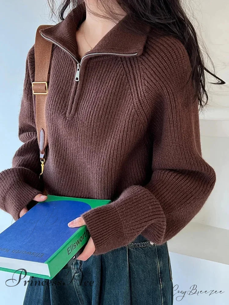 100% Cashmere Semi-TurtleNeck Loose Thick Red Knit Christmas Sweater
