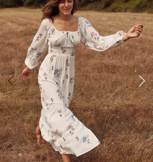 100% Cotton White Maxi Dress WHITE / S bohodress-250126