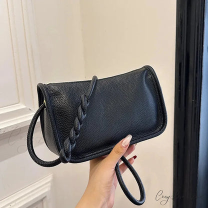 100% Real Cowhide Leather Crossbody Bag Black / 22x8x14cm shoulder-250126