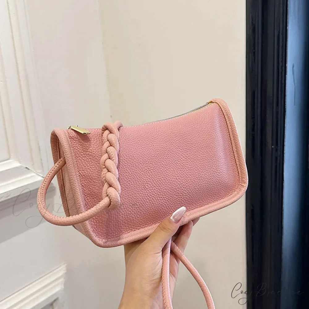100% Real Cowhide Leather Crossbody Bag Pink / 22x8x14cm shoulder-250126