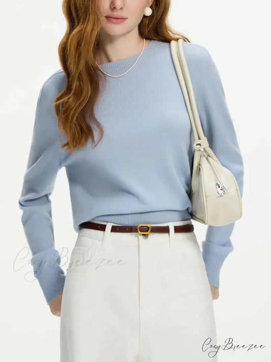 100% Wool Seamless Crew Neck Sweater swraters-241228
