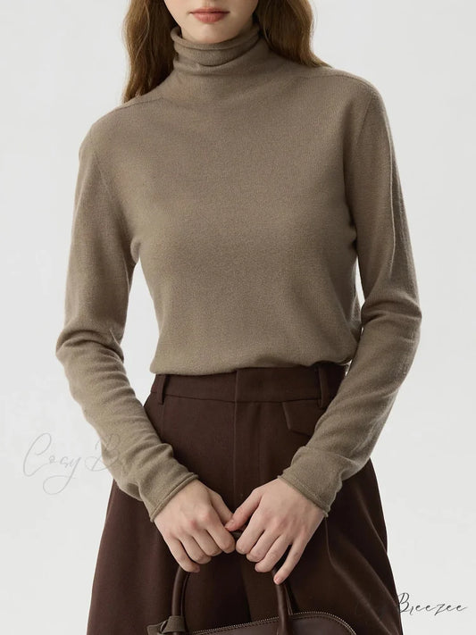 100% Wool Turtleneck Thin Wool Sweater Coffee color / S swraters-241228
