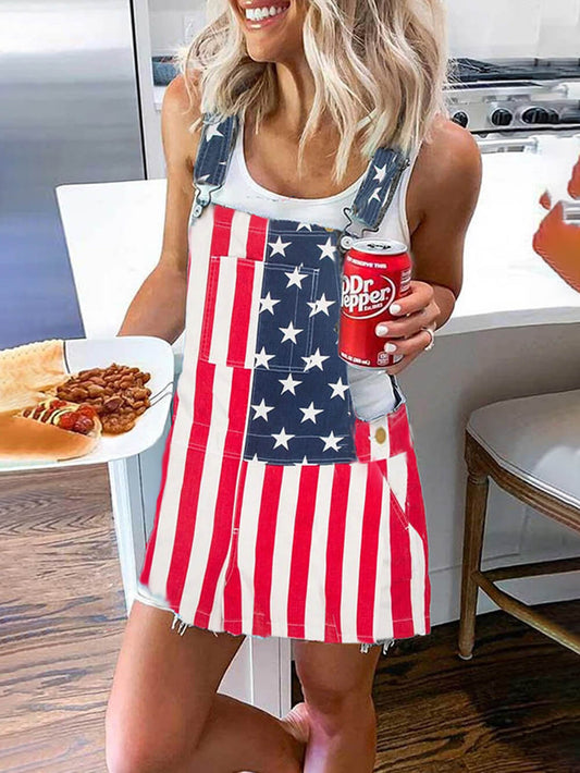 Independence Day Flag Print Graceful Pocket Strap Mini Dress