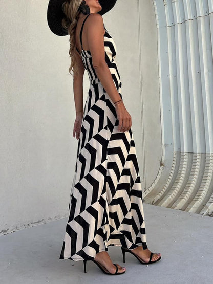 Unique Ethnic Print Charming Suspender Cut Maxi Dress