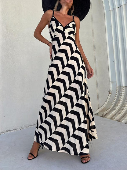 Unique Ethnic Print Charming Suspender Cut Maxi Dress