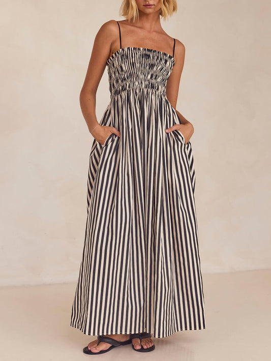 Sophistication Unique Stripe Charming Pleated Maxi Dress