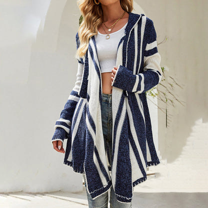 Striped Hooded Cardigan