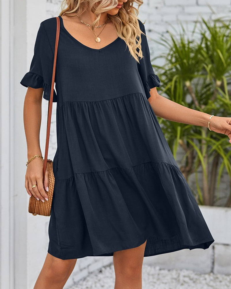 V-neck Dress with Ruffle Sleeves