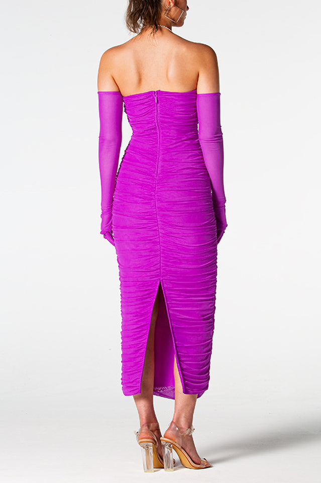 Adeline Grape Midi Charming Halter Neck Dress