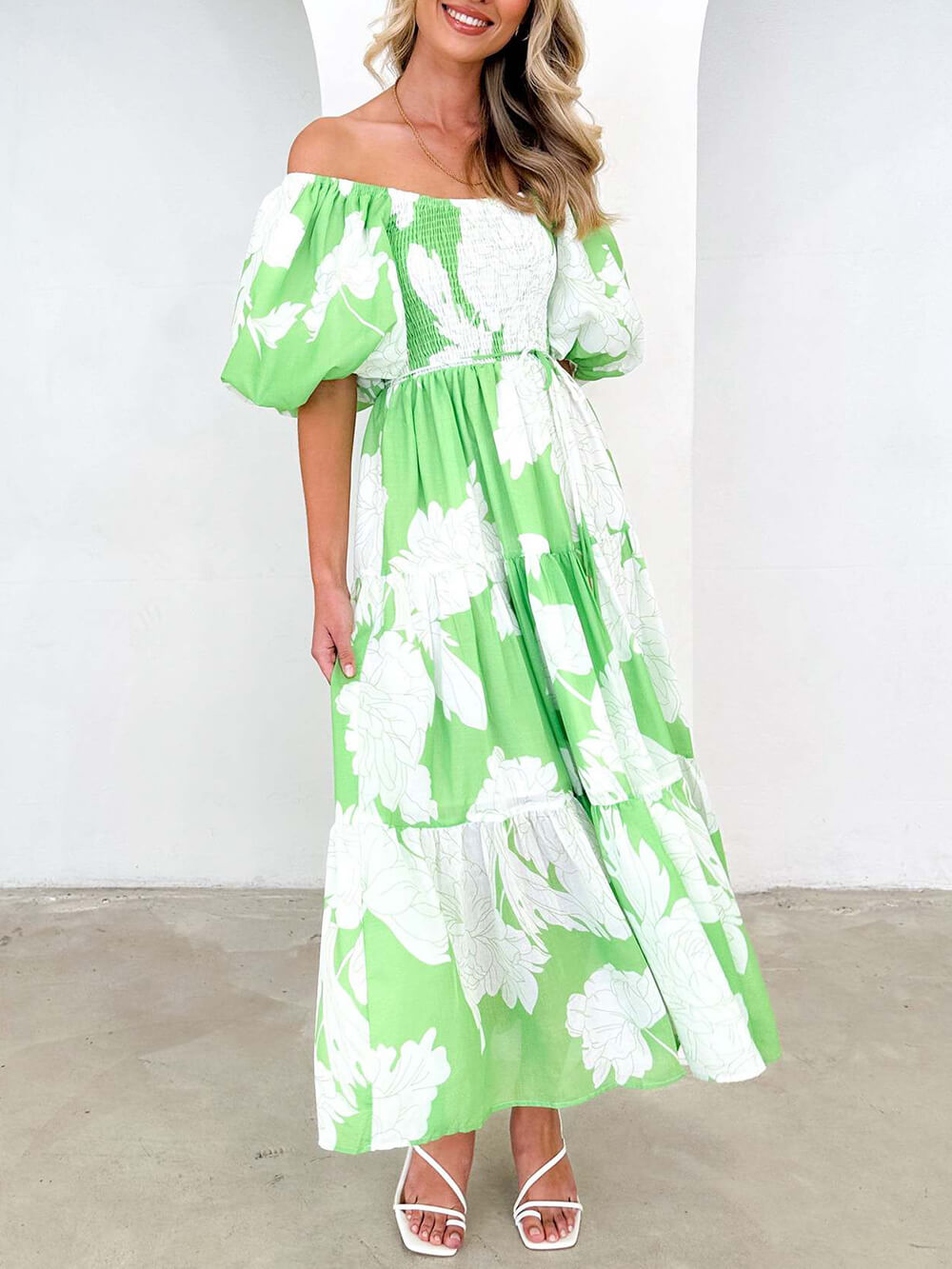 Unique Floral Print Patchwork Graceful Up Pleated Maxi Dress