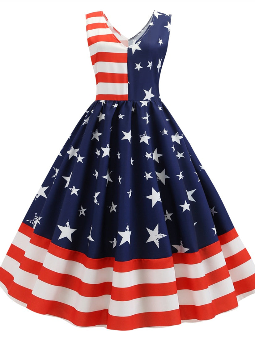 Stripe - July Flag Gown Printing American Outfits