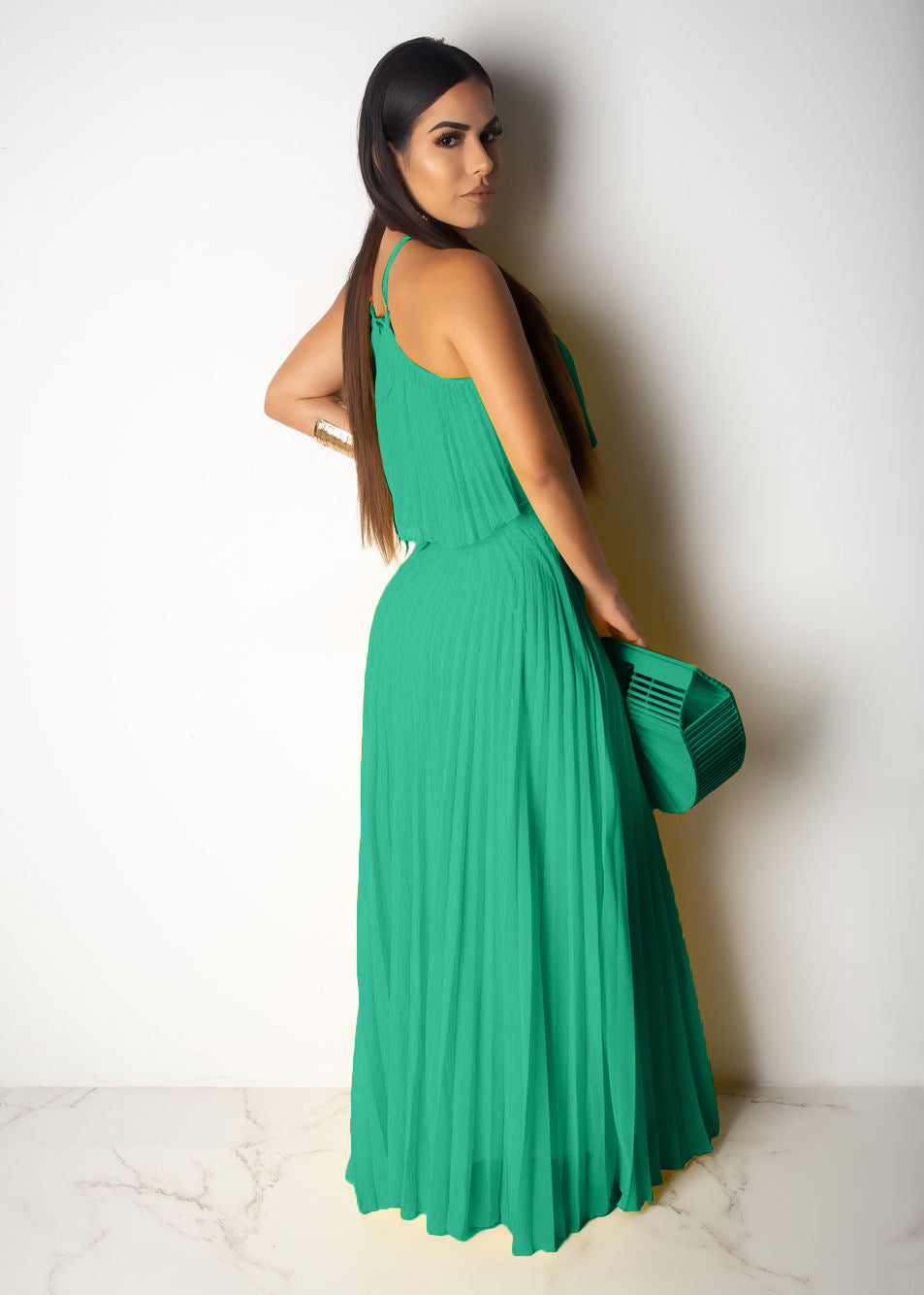 Sexy Backless Colorblock Rushed Long Dress