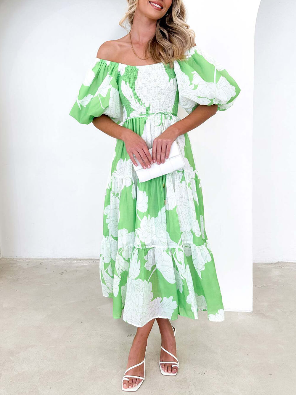 Unique Floral Print Patchwork Graceful Up Pleated Maxi Dress