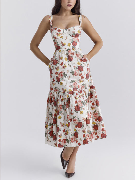 Cosybreezee - Charming Floral Backless Midi Dress - Sweet Spicy Style