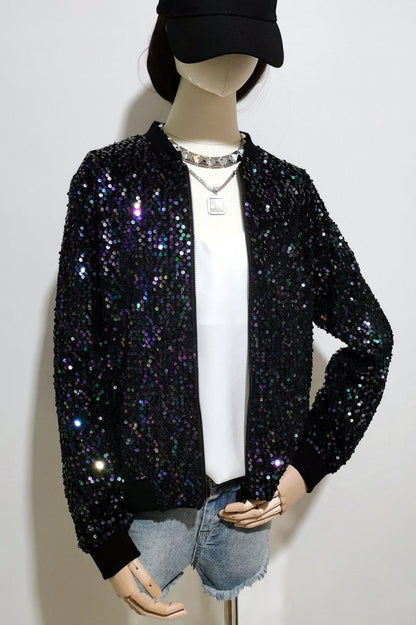 All Eyes on Charming You Sequin Bomber Jacket