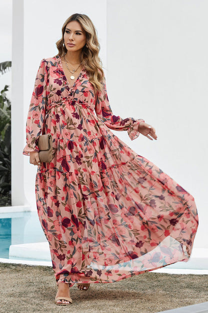 Abstract Art Stylish Tiered Maxi Dress