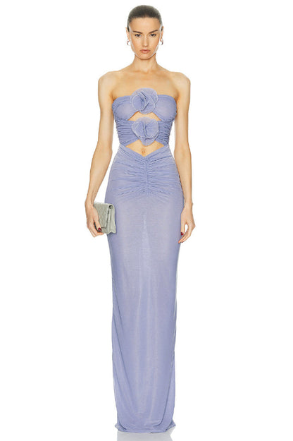 Adela Blue Strapless Charming Cut Out Dress